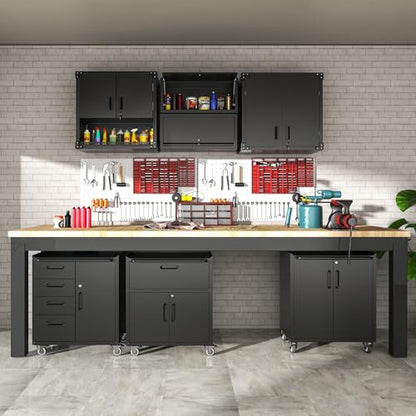 Metal Garage Tool Cabinet with 2 Lockable Doors & Wheels,Black - color: Black, style: 2 doors with wheels