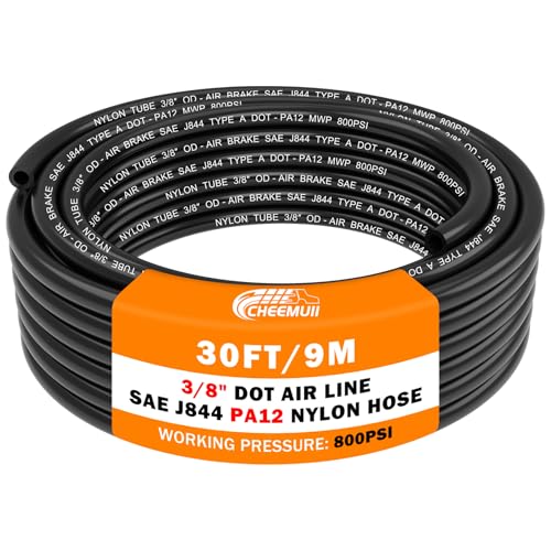 CheeMuii 30FT 3/8" DOT Air Line 3/8 Air Hose PA12 Nylon Pneumatic Tubing - color: Black, size: 3/8"OD-30FT