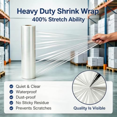 Honzon Clear Stretch Wrap Roll, 18 Inch x 1000 Feet 80 Gauge, Heavy Duty Industrial Pallet Wrapping Stretch Film, Self Adhesive Stretch Wrap for Moving, Shipping, Warehouse Storage Packaging Supplies - size: 18 in × 1000 ft