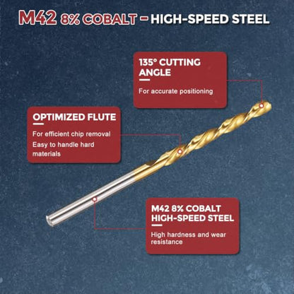Drill Bit 3.6mm Diameter M42 8% Cobalt HSS TiN for Hard Metal - size: 3.6mm