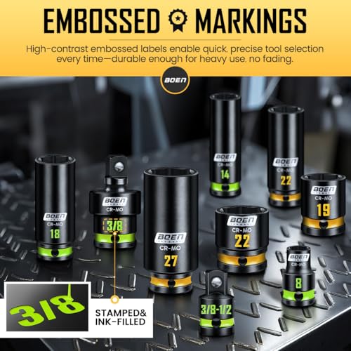 BOEN Pro 80-Pieces 1/2" & 3/8" Drive Master Impact Socket Set, 6 Point Metric Deep & Shallow Sockets (8-32mm), Cr-Mo, Includes 1/2" Drive 90-Tooth Handle Wrench for High-Torque Applications