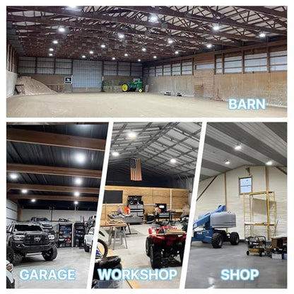 HYPERLITE UFO LED High Bay Light: 150W 19500LM High Bay LED Shop Lights with 6ft Plug - 5000K IP65 LED Warehouse Lights for Workshop Stadium Garage Lighting 10-Pack