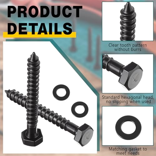 50 Sets 1/4" x 2" Hex Head Lag Bolts, Lag Screw, Black - color: Black, size: 1/4" x 2"