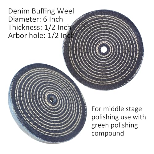 PURUI 6PC 6 Inch Stainless Steel Polishing Buffing Wheel Kit for Bench Grinder,kit with Each 1PC 1/2 Inch Arbor Hole Sisal/Denim/Cotton Wheel and Each 1PC 100g Bar Black/Green/White Polishing Compound