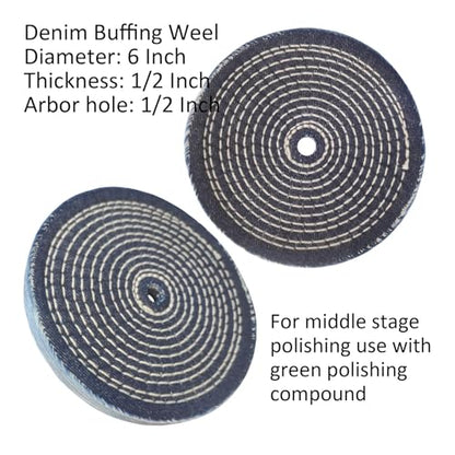 PURUI 6PC 6 Inch Stainless Steel Polishing Buffing Wheel Kit for Bench Grinder,kit with Each 1PC 1/2 Inch Arbor Hole Sisal/Denim/Cotton Wheel and Each 1PC 100g Bar Black/Green/White Polishing Compound