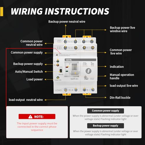 GEYA Mini ATS Automatic/Manual Dual Power Transfer Switch for Uninterruptible Power Supply, Over & Under Voltage Protection Solar Auto Switch DIN Rail Mount(2P-63A,AC110V) - style: 2P-63A-110VAC