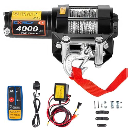 CXRCY 12V 4000 lb Electric Winch, 3/16"x32.8' Steel Rope, Wireless Remote - style: 4000LB for ATV/UTV