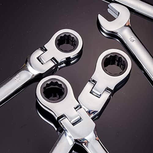 Qnkaa Flexible Ratchet Wrench Set 8pcs 9-17mm Spanner Gear Ring - size: Metric 8pcs