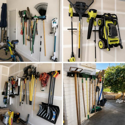 Garage Tool Organizer Wall Mount 49.5 inches with 10 Adjustable Heavy-Duty Hooks, Garage Organization, Garden Tool Storage Rack, Yard, and Shed, Holds Up to 400 lbs - size: 49.5" | 3 Panels + 10 Hooks