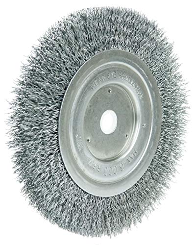 Weiler 02325 6" Wolverine Medium Face Bench Grinder Wheel, .014" Crimped Steel Wire Fill, 5/8"-1/2" Arbor Hole, Made in the USA - size: 6 Inch, style: 5/8" Face Width