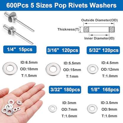 smseace 1500Pcs Aluminum Pop Rivets Kit with Washers in Handheld Box - color: Silver Aluminum, size: 1500pcs