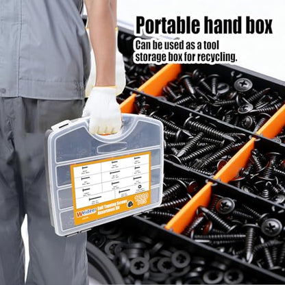 weideer 1220pcs Self Tapping Screws for Metal, 410 Stainless Steel,#8#10 - size: BK 1220PCS #8#10 Kit