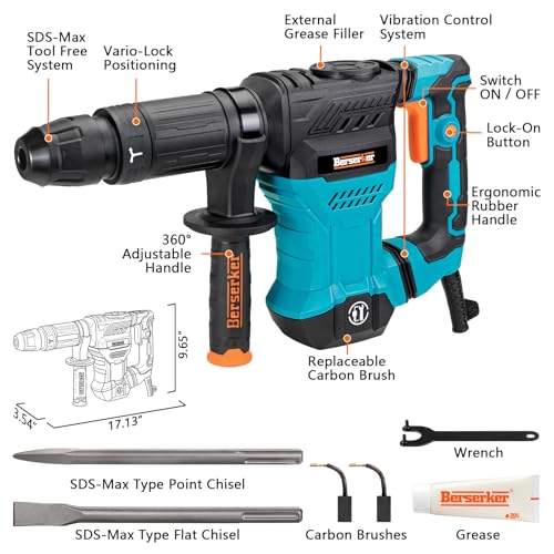 Berserker 1300W 12-Pound SDS-Max Demolition Jack Hammer 45HM,11-Amp Corded - style: No SDS-Max Scaling Chisel