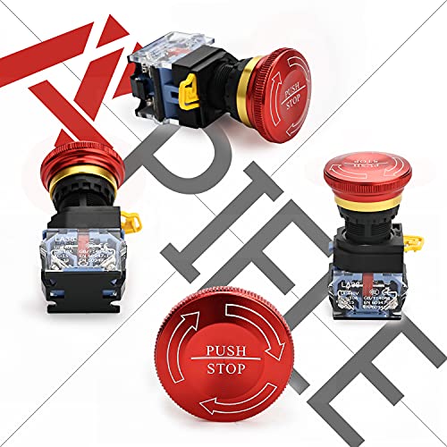 APIELE 22mm 1NO 1NC Red Metal Head Mushroom Emergency Stop Push Button Switch 600V 10 Amp (Type A) - size: Type A, style: Type A