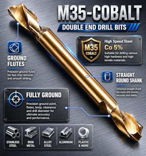 HSS Cobalt Drill Bit Double End 7/32 in. Stubby Body Drill Steel Metal Iron-10Pcs - size: 7/32"(10Pcs)