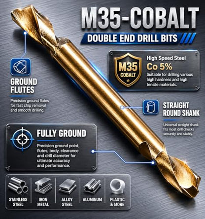 HSS Cobalt Drill Bit Double End 7/32 in. Stubby Body Drill Steel Metal Iron-10Pcs - size: 7/32"(10Pcs)