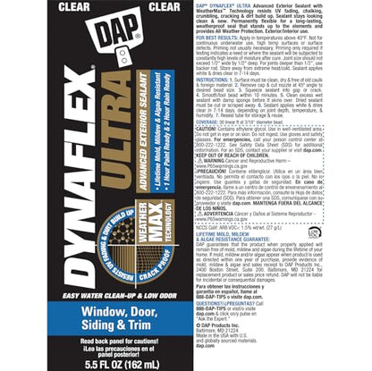 DAP Dynaflex Ultra Advanced Exterior Sealant, Clear, 5.5 Oz (7079818207)