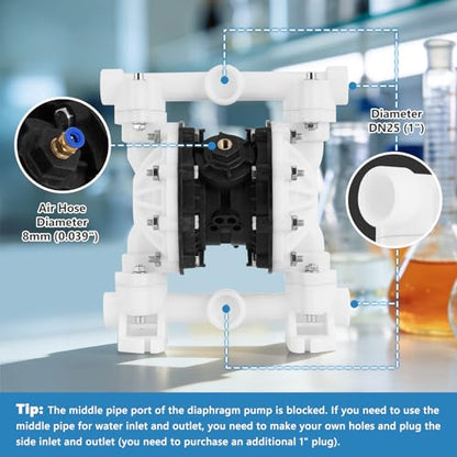 MXBAOHENG 15 GPM Air Operated Double Diaphragm Pump, 1 Inch - size: 15GPM, 1"Inlet & Outlet