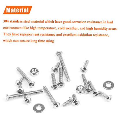 HELIFOUNER 250 Pieces #4-40 x 3/16" 1/4" 5/16" 3/8" 1/2" 5/8" 3/4" 1", Button Head Socket Cap Screws Bolts Washers Nuts Kit, Coarse Thread, Fully Machine Threaded, 304 Stainless Steel - size: #4-40, style: Button Head