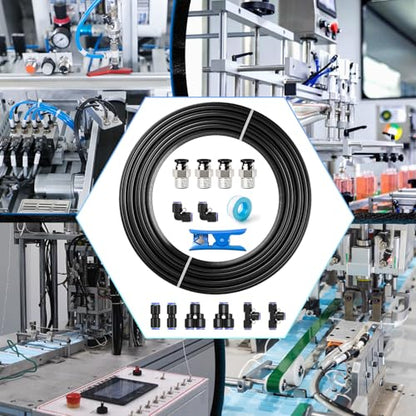 mxuteuk 1/4" Air Line Tubing Kit,1/4" Air Hose Kit,1/4 Inch(6.35mm) OD x 32.8 Feet PU Tube with Push to Connect Fittings(15PCS) - color: 1/4" Kit