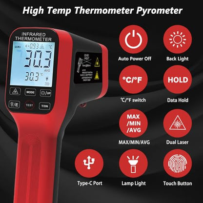 Digital Pyrometer -58°F to 2912°(-50°C to 1600°C) High Temp Thermometer Gun