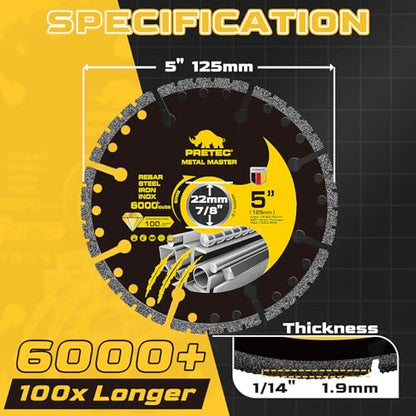 5 Inch Diamond Cut Off Wheels, Angle Grinder Cutting Disc for Metal, 3PCS - size: 5 INCH