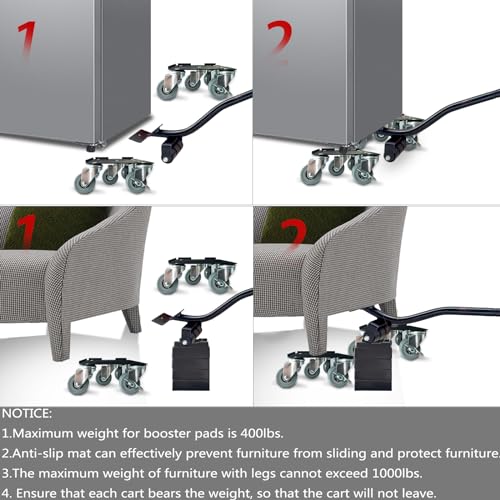 Furniture-Dolly-Furniture-Movers-with-5-Wheels, Furniture Sliders Large Size Carbon Steel Panel Lifter Tool for Moving Heavy Furniture, Furniture Dollies with 2 Brakes, Max Capacity 3335 Ibs - size: Large-Grey
