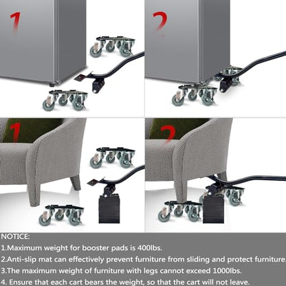 Furniture-Dolly-Furniture-Movers-with-5-Wheels, Furniture Sliders Large Size Carbon Steel Panel Lifter Tool for Moving Heavy Furniture, Furniture Dollies with 2 Brakes, Max Capacity 3335 Ibs - size: Large-Grey