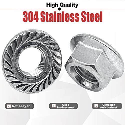 M12-1.25mm Thread Pitch 304 Stainless Steel Flange Nut Hex Lock Nuts,Fine Tooth(10pcs) - size: M12-1.25mm