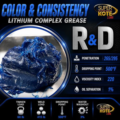 Lithium Complex Grease | Lubricant | Superkote 2000 Multipurpose | NLGI 2 | EP | High Temp | Automotive | Construction | Industry | Gear | Wheel Bearing | Axle | Ball Joint | Blue | 1 LB Can