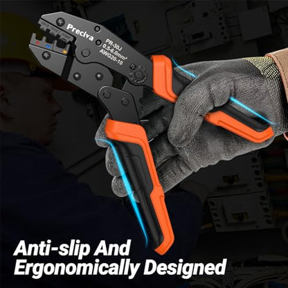 Preciva Crimping Tool Kit for Insulated Wire Connectors, AWG20-10 Ratcheting Wire Terminal Crimper with 400Pcs Insulated Connectors