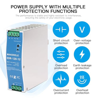MAKERELE 120W 12V AC to DC DIN Rail Power Supply - style: 120W-12V