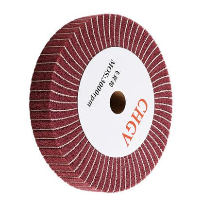 150mm x 25mm Non-Woven Nylon Polishing Burnishing Wheel, 320 Grit Wire Drawing Abrasive Flap Wheels 6" x 1" Polishing Flap Wheel for Stainless Steel Aluminum Copper Wood Metal(Red) - style: Red 6" x 1"