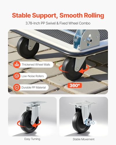 VEVOR Foldable Push Cart Dolly, 330 lbs Load Capacity, Folding Platform Truck with Swivel Wheels, Moving Platform Hand Truck Flatbed Cart, Space Saving Push Handle for Easy Storage 29 x 18.9 x 32.5 in - size: 29.0 x 18.9 x 32.5 in / 735 x 480 x 825 mm