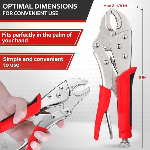 Vice Grips Pliers, 8 In, Adjustable, Alloy Steel Curved Jaw, Strong Locking