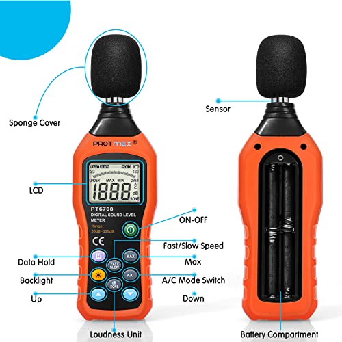 Protmex PT6708 Sound Level Meter - Digital Decibel Reader Measurement
