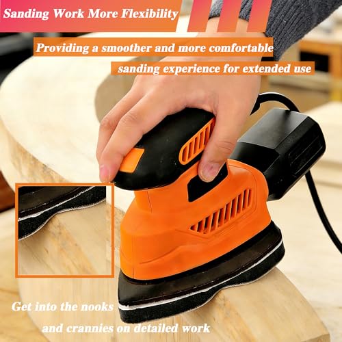33pcs Sand Paper Mouse Sander Sandpaper 60-1500 Grits with 2pcs Detail Sander Paper Interface Pad Hook and Loop Triangle Sanding Pads with 5 Holes for 140mm Sanding Machine