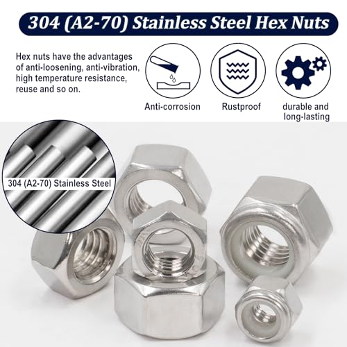 ZQZ 345Pcs SAE Hex Nut & Lock Nuts Assortment Kit (#4-1/2) Hardware Nut Set - size: SAE Hex Nuts & Locknuts Assortment;345 PCS