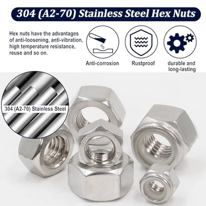 ZQZ 345Pcs SAE Hex Nut & Lock Nuts Assortment Kit (#4-1/2) Hardware Nut Set - size: SAE Hex Nuts & Locknuts Assortment;345 PCS
