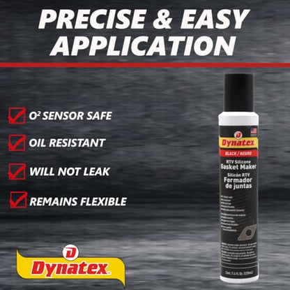 Dynatex Black RTV Silicone Gasket Maker 7.4oz Automatic Can (1 Pack) - size: 8 Ounces