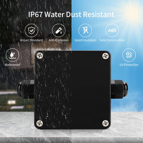 ABS IP67 Waterproof Dustproof Electrical Junction Box, with 15A 600V Barrier Terminal Cable Connector, 1 in/1 Out Power Junction Box（3.26 * 3.18 * 2.2in） - size: 1T1 3.26" x 3.18" x 2.2"