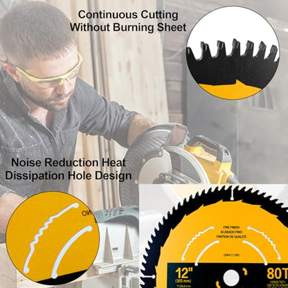 12 in 80 T Fine Finish Blade Miter Saw Blade Compatible with Dwa11280 - style: 12IN,80T