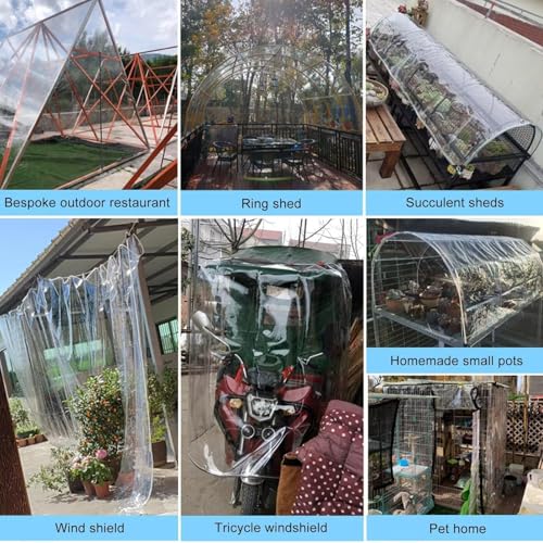Clear Tarp with Grommets, Transparent Heavy Duty Water Resistant Tarp Cover with Reinforced Edge,14Mil Thickened Tear Resistant PVC Vinyl Tarpaulin Enclosure for Patio,Porch and Outdoor（8' x 8'） - size: 8' x 8'（2.4 x 2.4m）