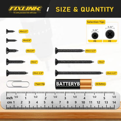 Wood Screws 2 Inch, 70PCS, FIXLINK #8 x 2“ Flat Head Black Screws - size: #8 x 2"