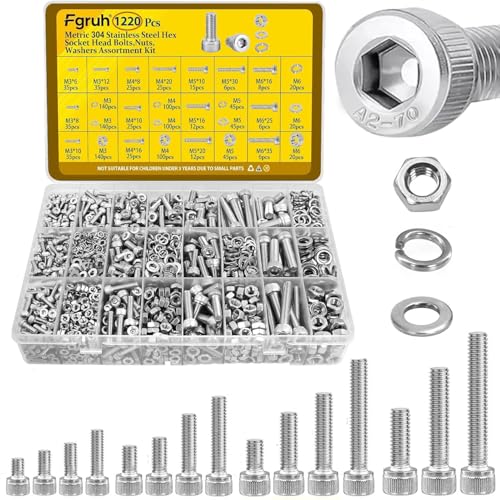 1220PCS M3 M4 M5 M6 Metric Hex Socket Head Screws Assortment Kit - size: SS M3M4M5M6 1220pcs