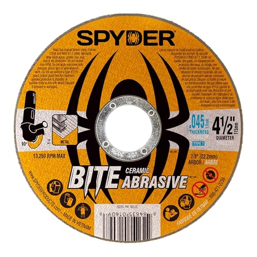 Spyder 4.5" Ceramic Abrasive Cut Off Wheel, 7/8" Arbor Type 1 Disk for Angle Grinders, 0.045" Thickness, Fast and Straight Cutting on Steels, Cast Iron and More, 50-Disc Bulk Pack (21105) - size: 4.5-Inch, 7/8-Inch Arbor, style: 50-Pack