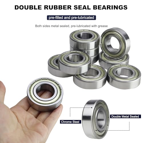 10 PCS 6205-ZZ Double Metal Seal Deep Groove Ball Bearings, Pre-Lubricated and Stable Performance and Cost Effective Bearings (6205 ZZ)