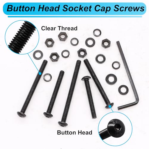 220PCS Black M4 Button Head Hex Socket Cap Screws, M4 x 30/35/40/45/50mm Metric Screws Bolts Nuts Washers Assortment Kit, 10.9 Grade Alloy Steel - color: BK-M4 x 30-50mm
