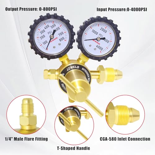 Nitrogen Regulator with 60" Hose,0-800 PSI, CGA 580 - color: 0-800 Psi With Hose