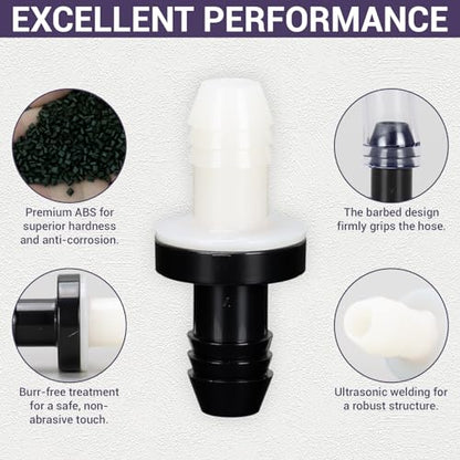 3/8" (10mm) One Way Inline Check Valve Plug-in Barb Non Return Valve ABS Plastic Water Air Systems Stop Check Valve for Liquids 6PCS - size: 3/8inch